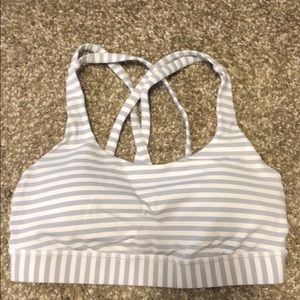 Grey and white stripe lululemon energy bra, size 4